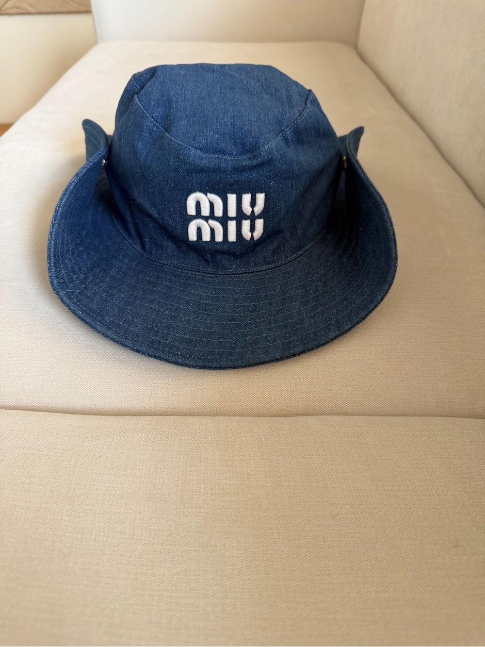 Drill Blue Denim Hat with White Logo no label